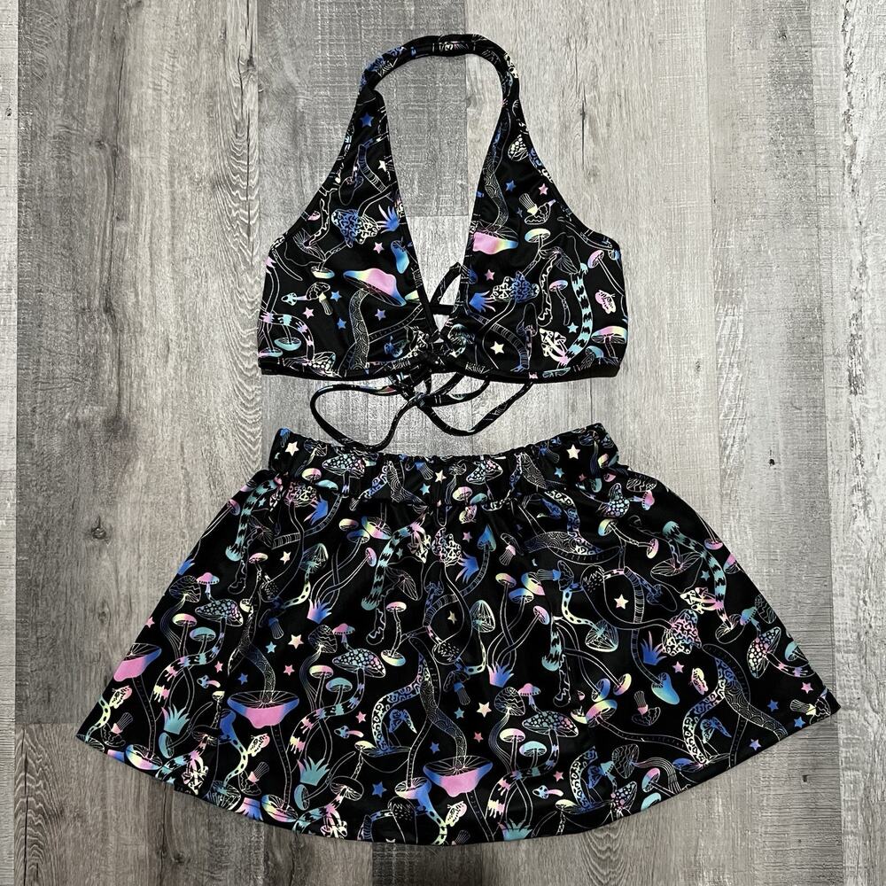 Psychedelic Mushroom Festival Outfit Women's M Shroom Skirt Concert EDM